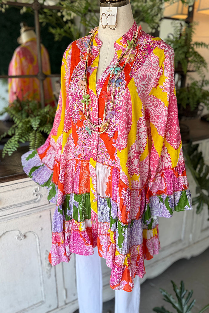 Boho Ruffle Hem Floral Tunic