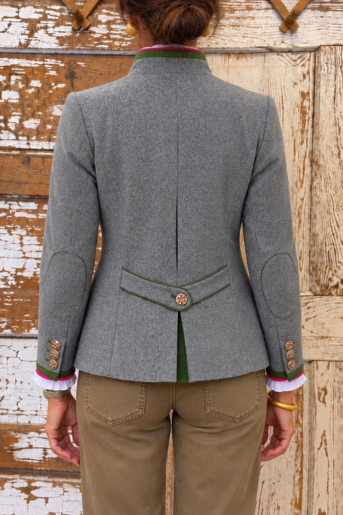 Grey Contrast Trim Wool Jacket