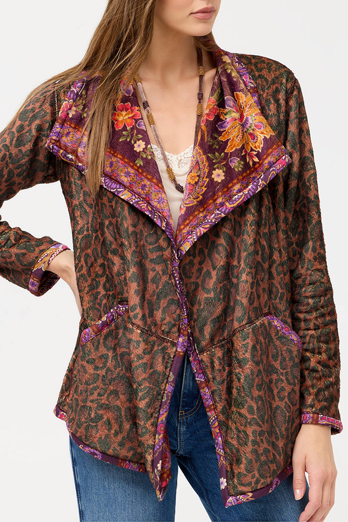 Reversible Leopard Trim Sherpa Pocket Jacket