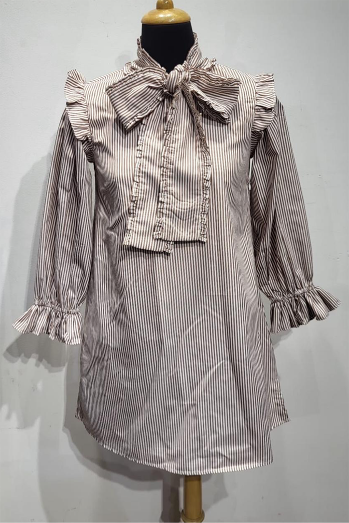 Bow Led Striped Dress