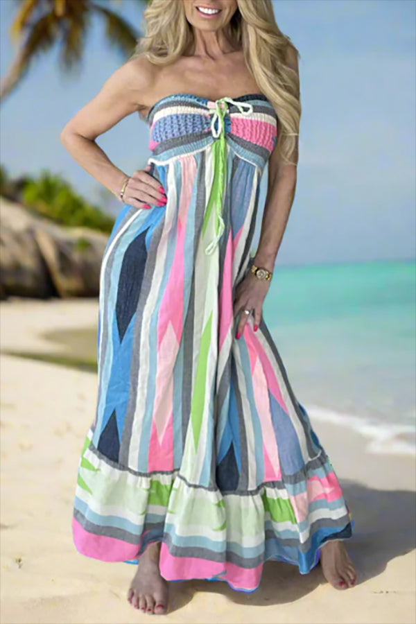 Striped Pleated Hem Sleeveless Dress