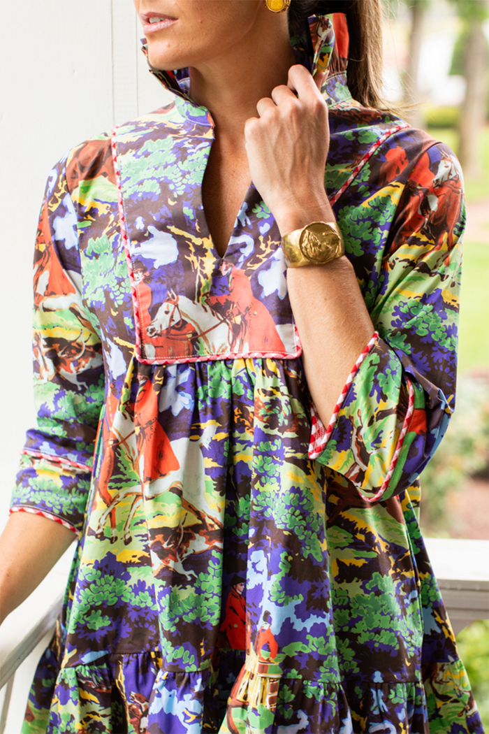 Vintage Printed Ruffled Pocket Maxi Dress