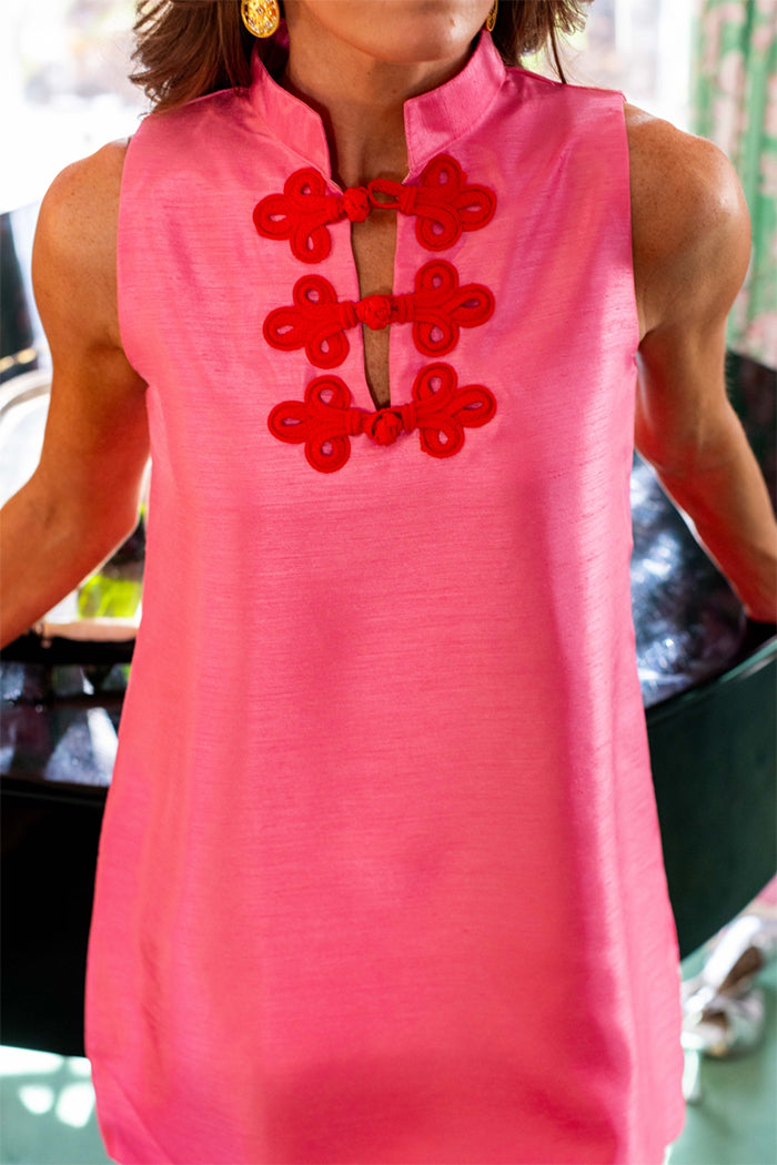 Vintage Pink Stand Collar Dress