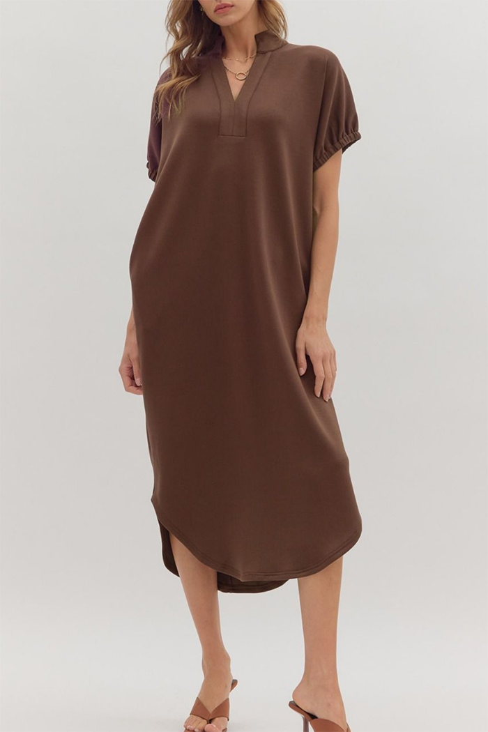 Casual V-Neck Midi Dress