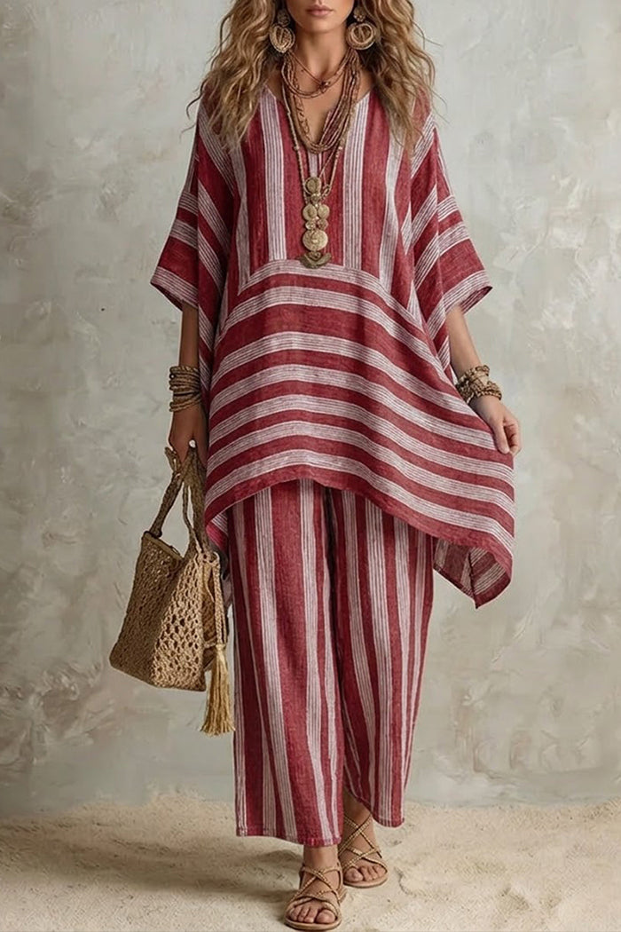 Casual Striped Tunic Pants Set