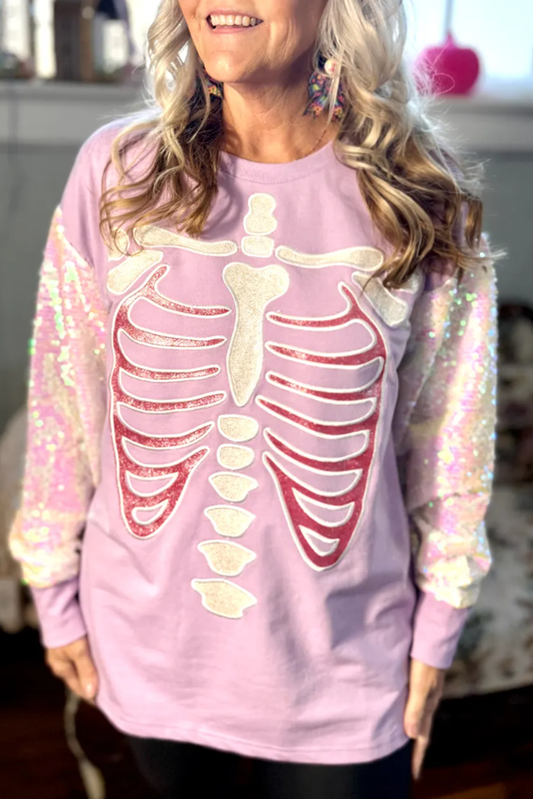 Casual Glitter Skeleton Sweatshirt