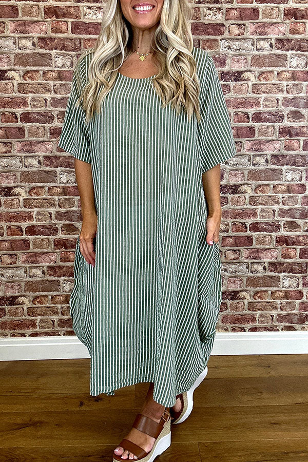 Casual Pocket Stripes Dress