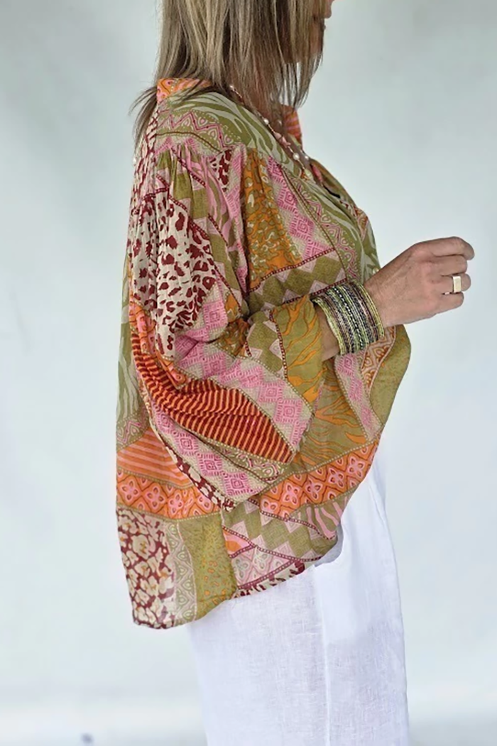 Printed Button Shirt Wide Leg Pants Set