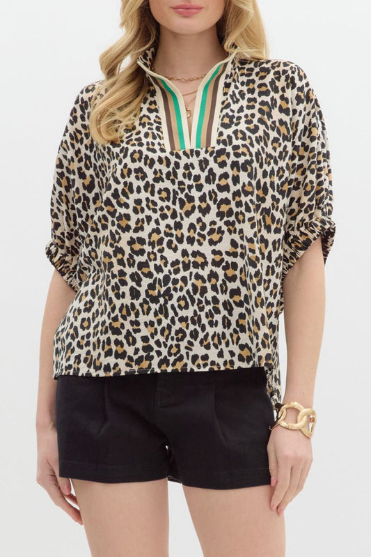 Bat Sleeve Leopard Patchwork Top