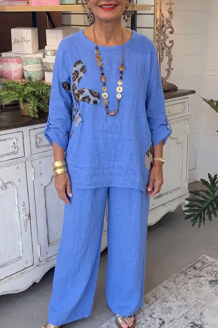 Leopard Accent Linen Two-Piece Set