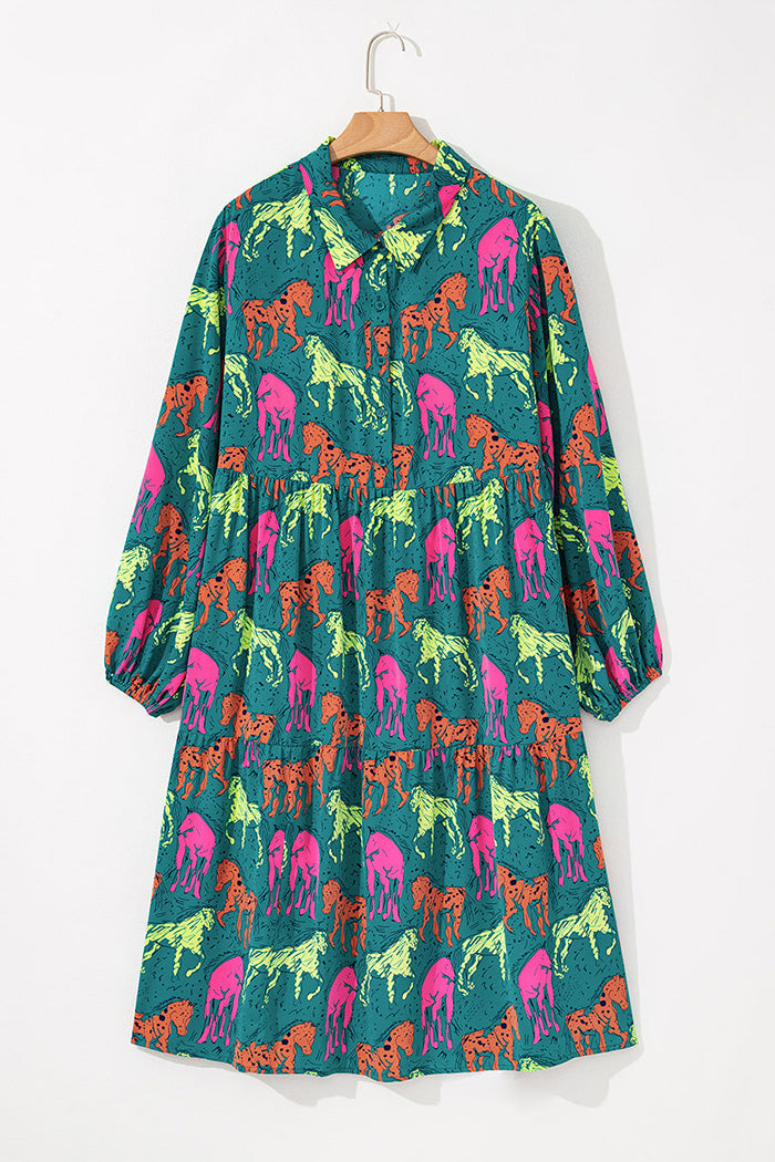 Floral Animal Print Pocketed Midi Dress