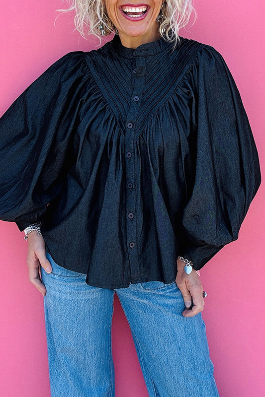 Button Down Batwing Sleeve Top