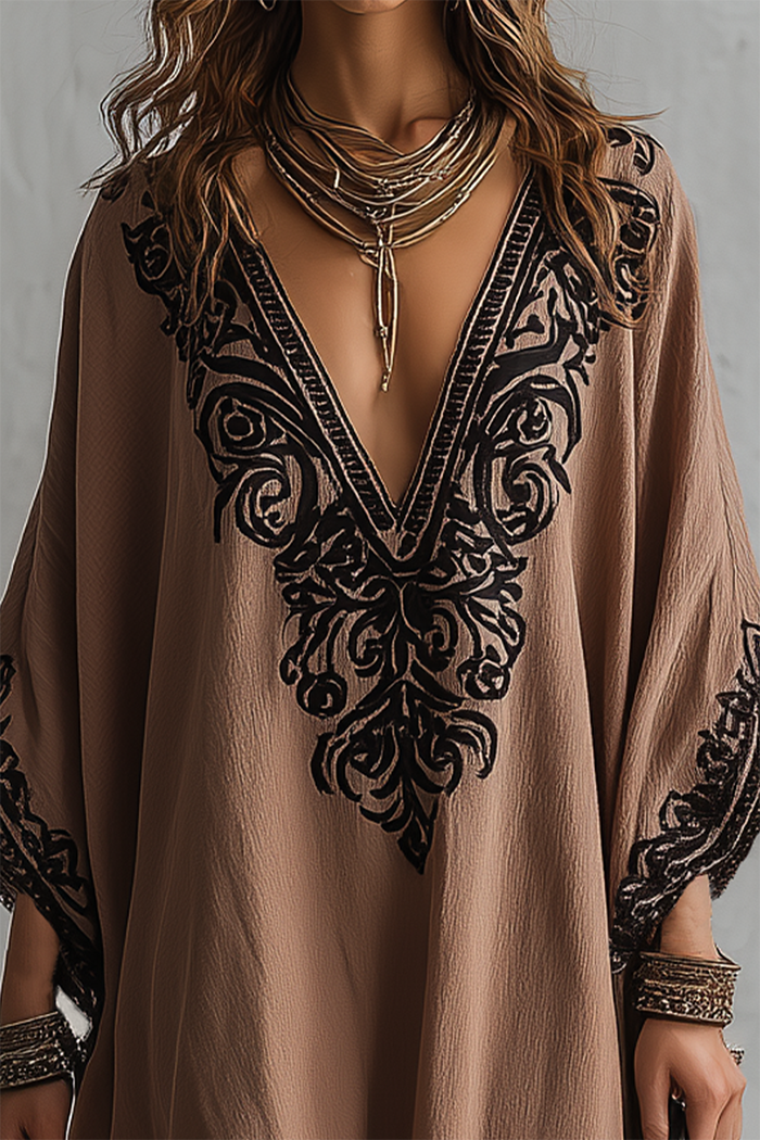 Batwing Sleeve Kaftan Maxi Dress