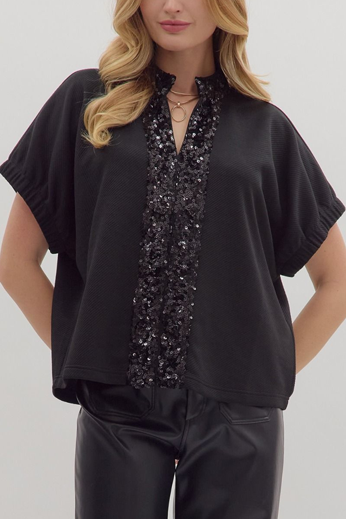Casual Sequined Patchwork Top