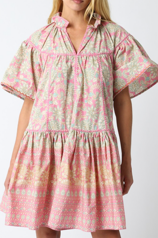 Floral Print Ruffle Collar Dress