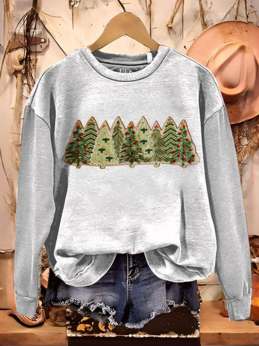 Casual Christmas Tree Pattern Top
