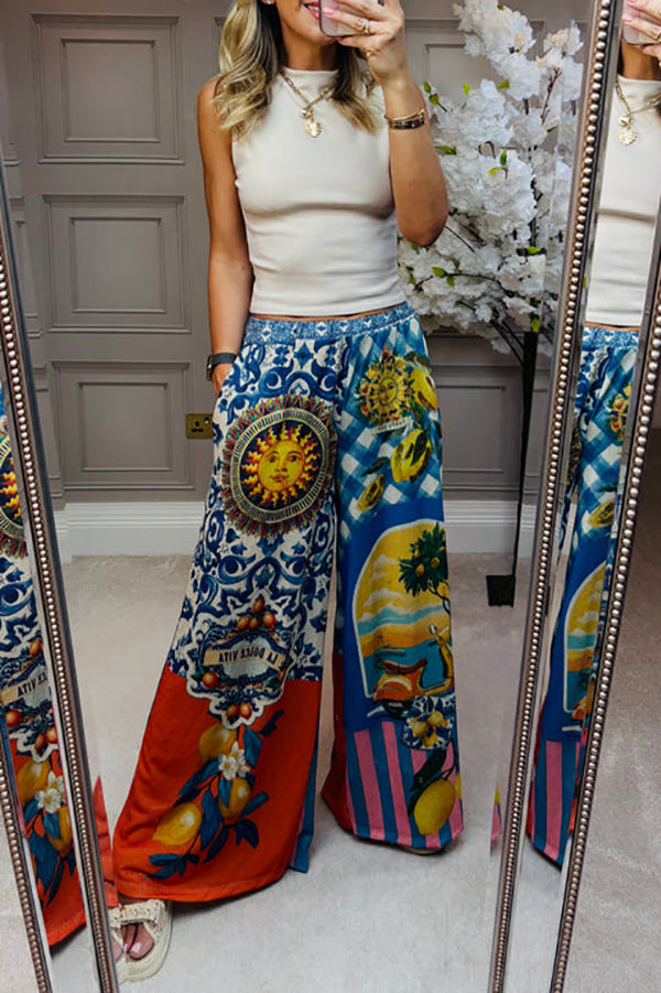 Casual Elastic Pocket Wide Leg Trousers