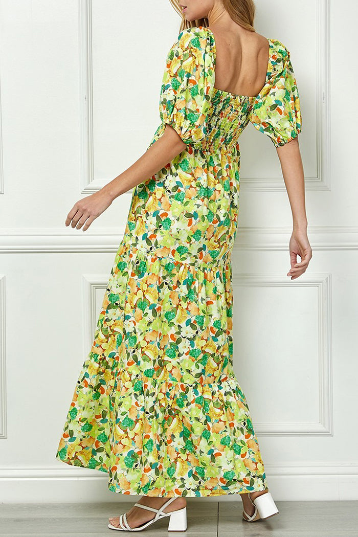 Smocked Bodice Floral Maxi Dress