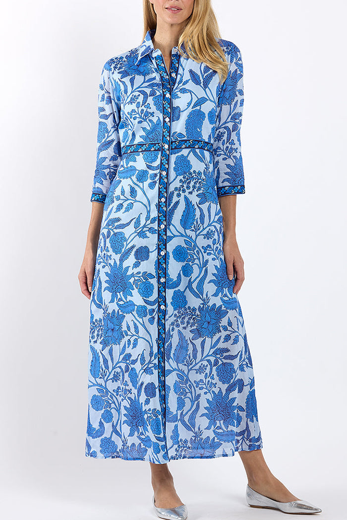 3/4 Sleeve Floral Buttoned Pocket Maxi Dress