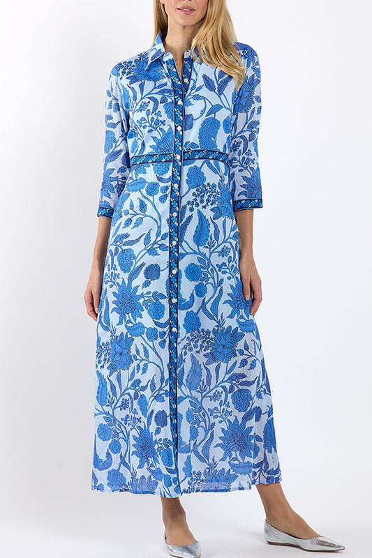 3/4 Sleeve Floral Buttoned Pocket Maxi Dress