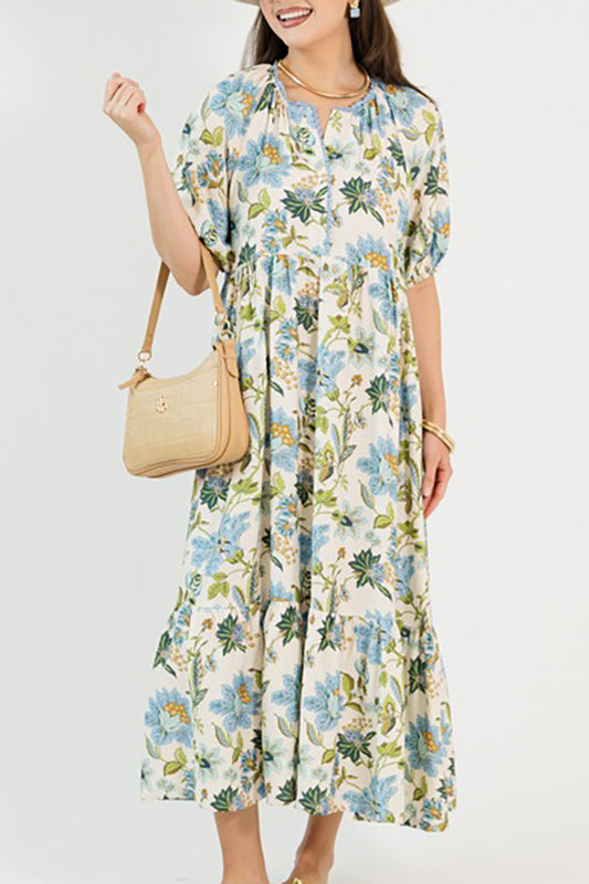 Puff Sleeve Floral Maxi Dress