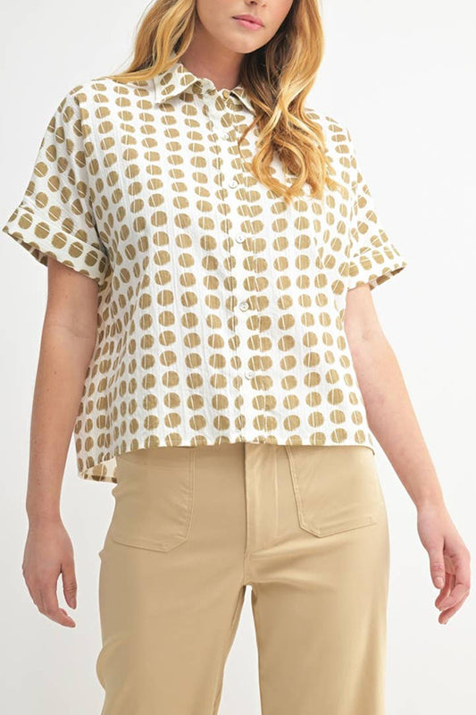 Polka Dot Button Short Sleeve Top
