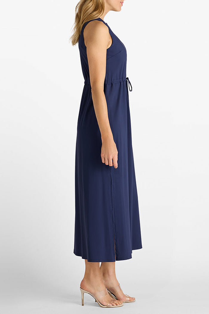 Sleeveless Drawstring Waist Split Dress