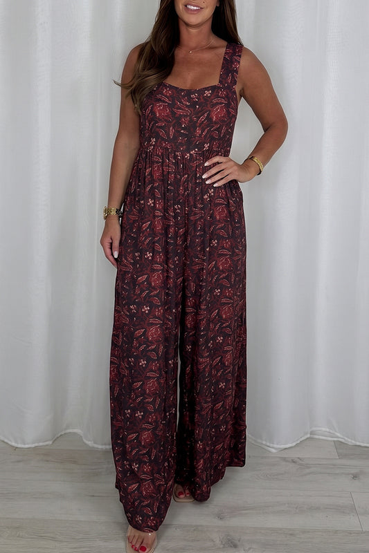 Burgundy Floral Wide Leg Jumpsuit