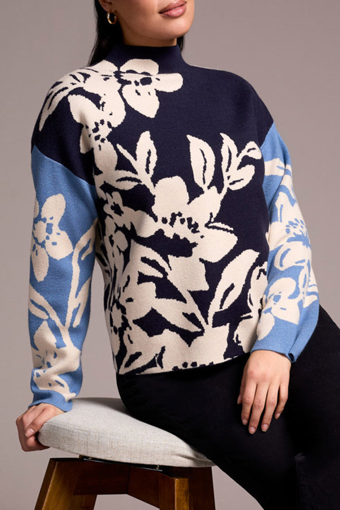 Knit Jacquard Funnel Neck Sweater