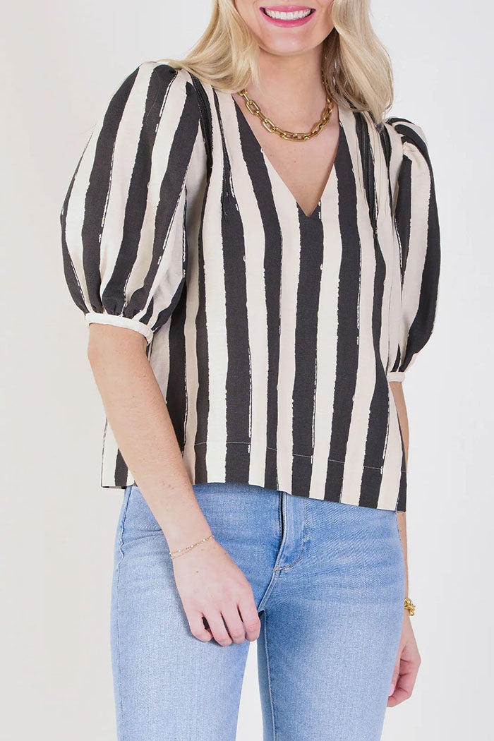 Striped Puff Sleeves Top