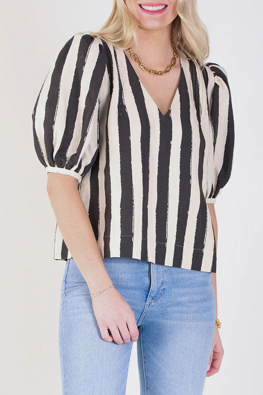 Striped Puff Sleeves Top