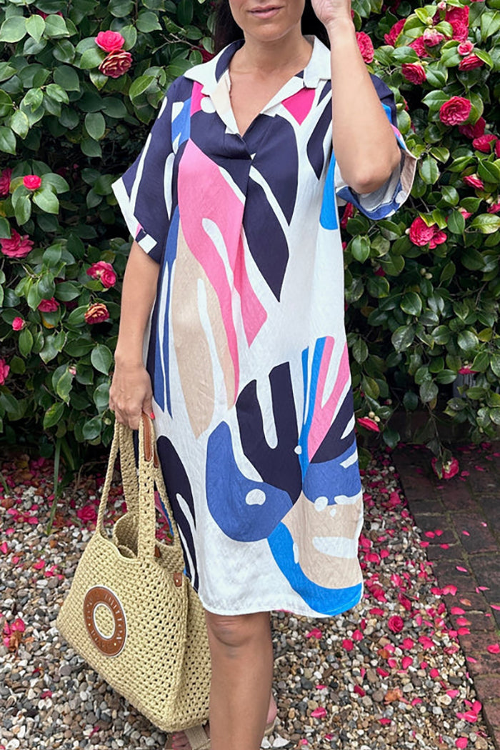 Abstract Print Collared Pocket Dress