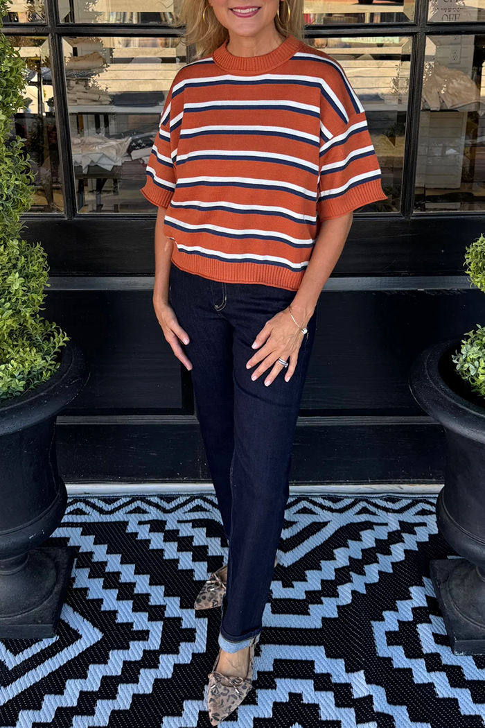 Casual Striped Crew Neck Short Sleeve Top