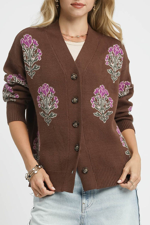 Casual Button Floral Cardigan