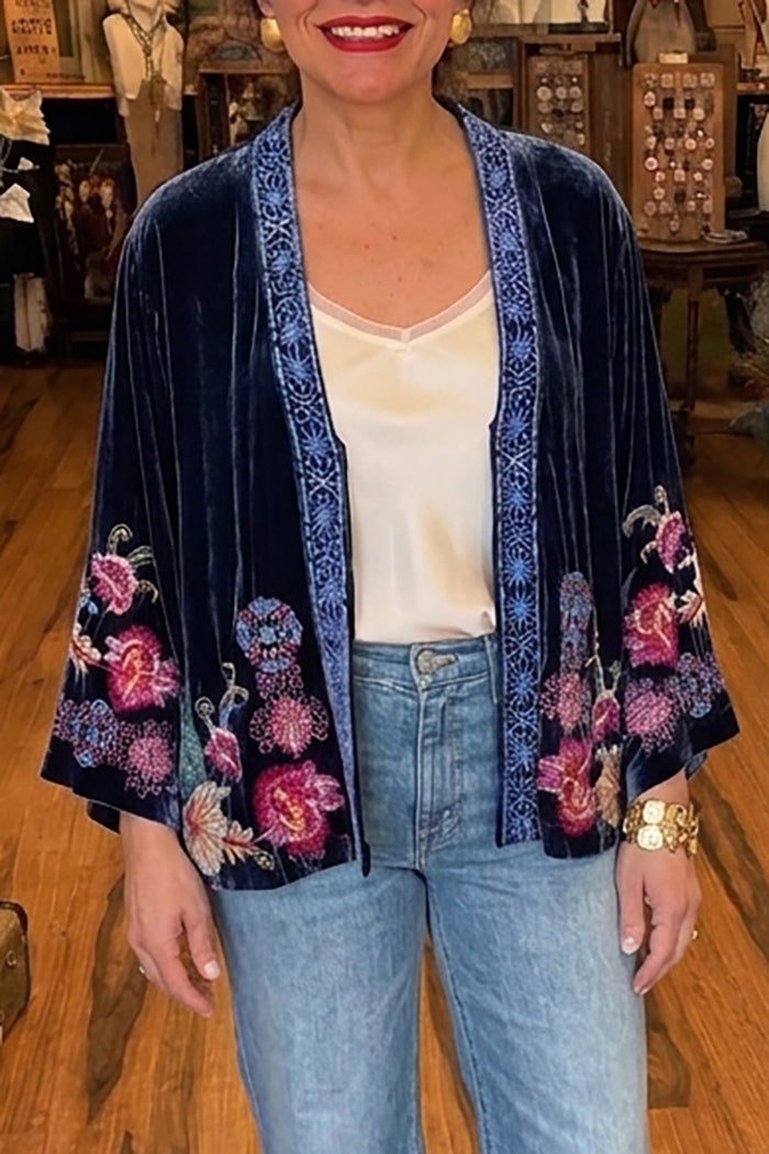Blue Nights Velvet Embroidered Kimono