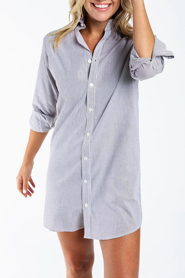 Casual Striped Shirt Dress