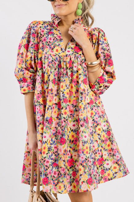 Casual Floral Pleated Dress