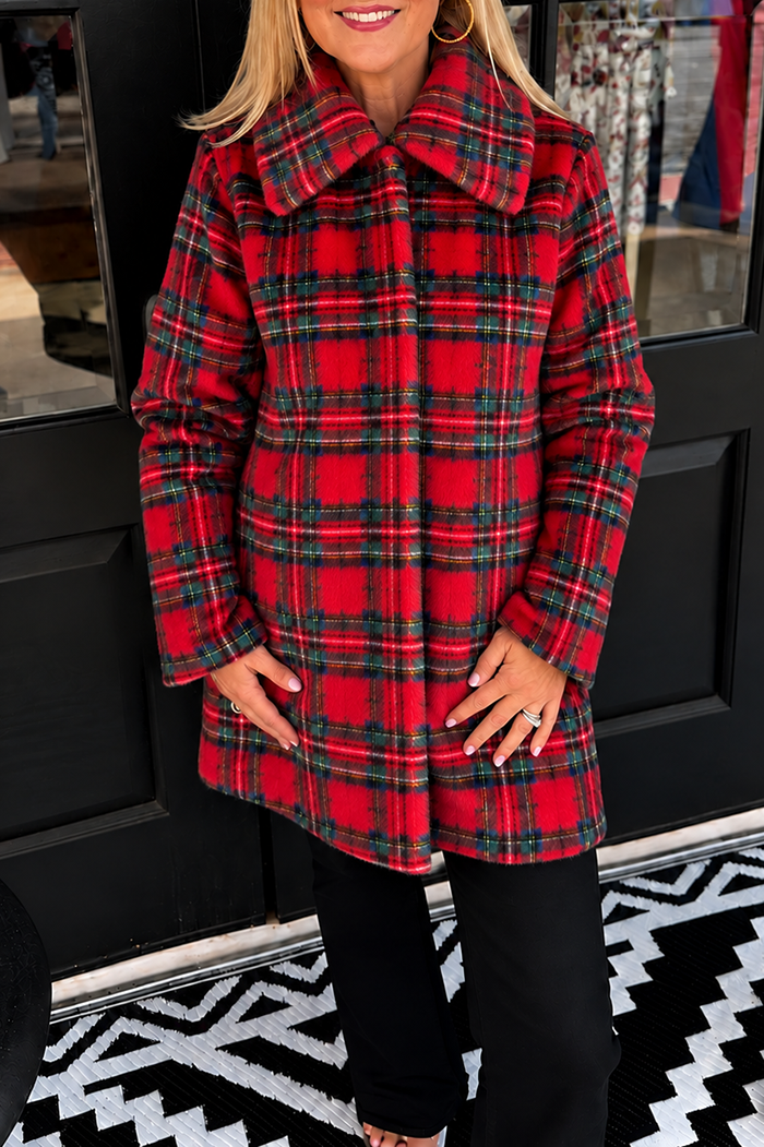Red And Green Plaid Faux Fur Coat