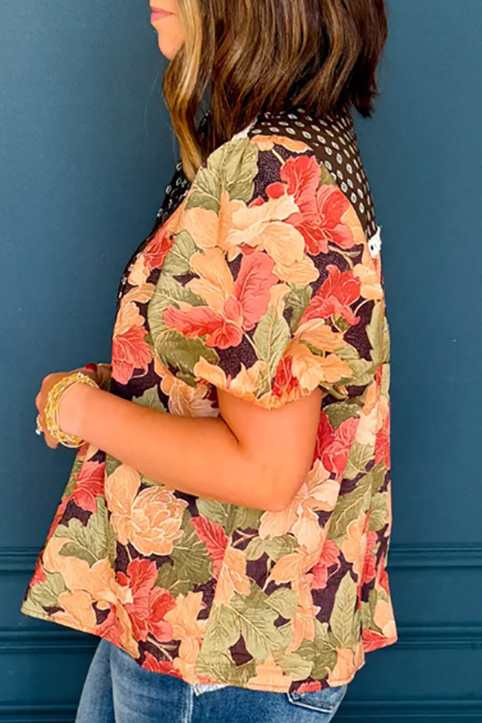 Casual Floral Patchwork Top