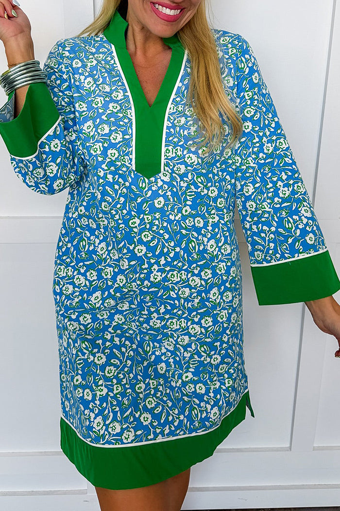 Bold Contrast Trim Floral Dress
