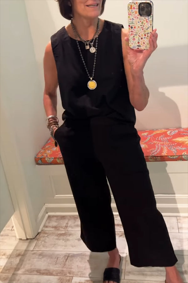 Casual Solid Color Sleeveless Suit