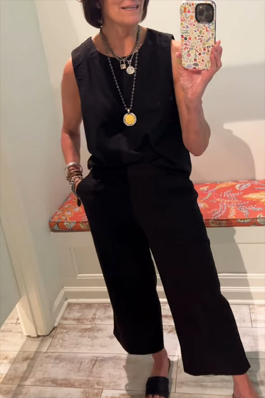 Casual Solid Color Sleeveless Suit
