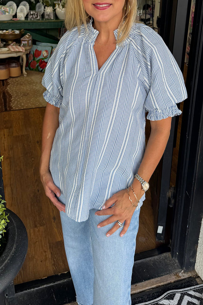 Ruffled Sleeve Striped Top