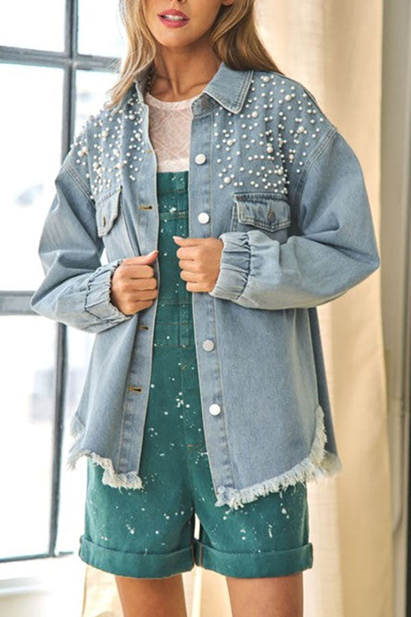 Fringed Beaded Denim Jacket