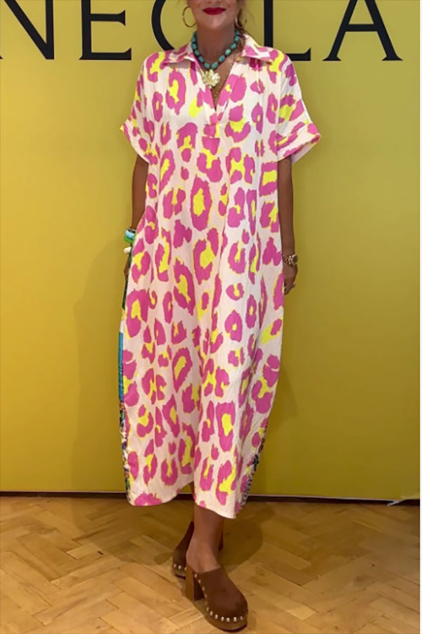 Casual Colorful Leopard Print Pockets Dress