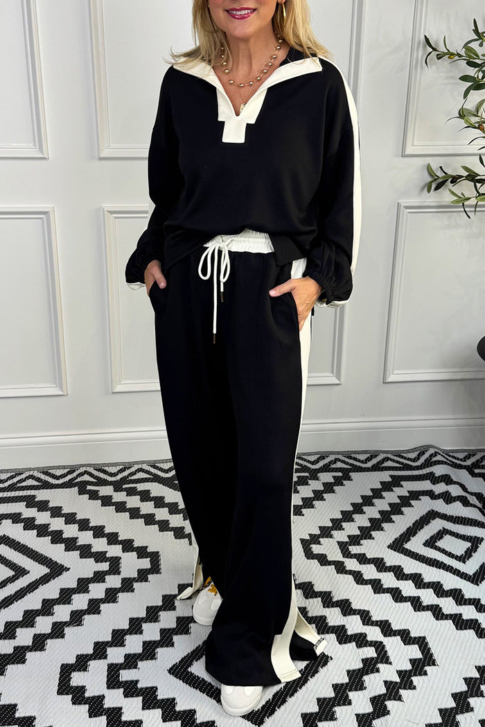 Contrast Collar Pocket Lounge Set