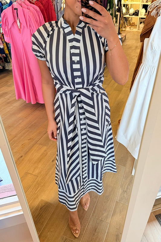 Casual Belt Striped Dress