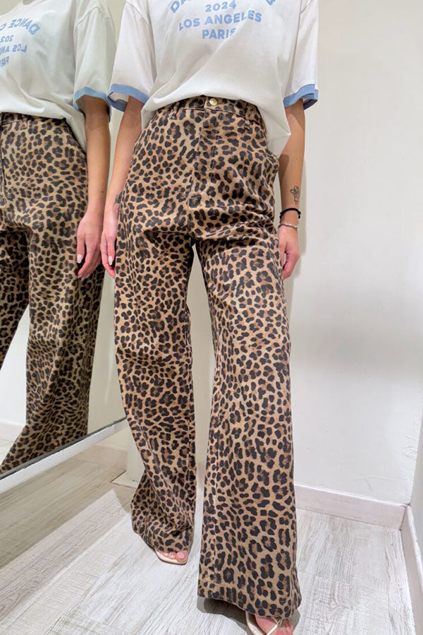 Casual Leopard Print Wide Leg Pants