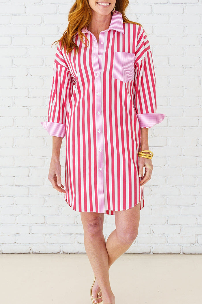 Stripe Contrast Pocket Shirt Dress