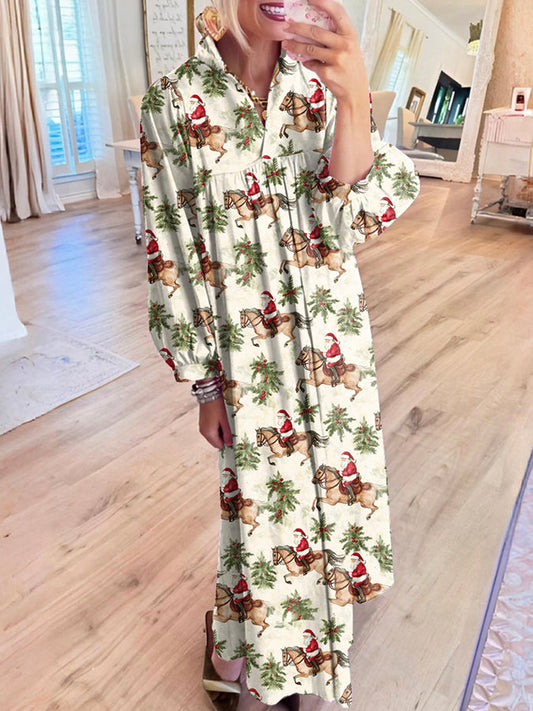 Santa Claus Pattern Maxi Dress